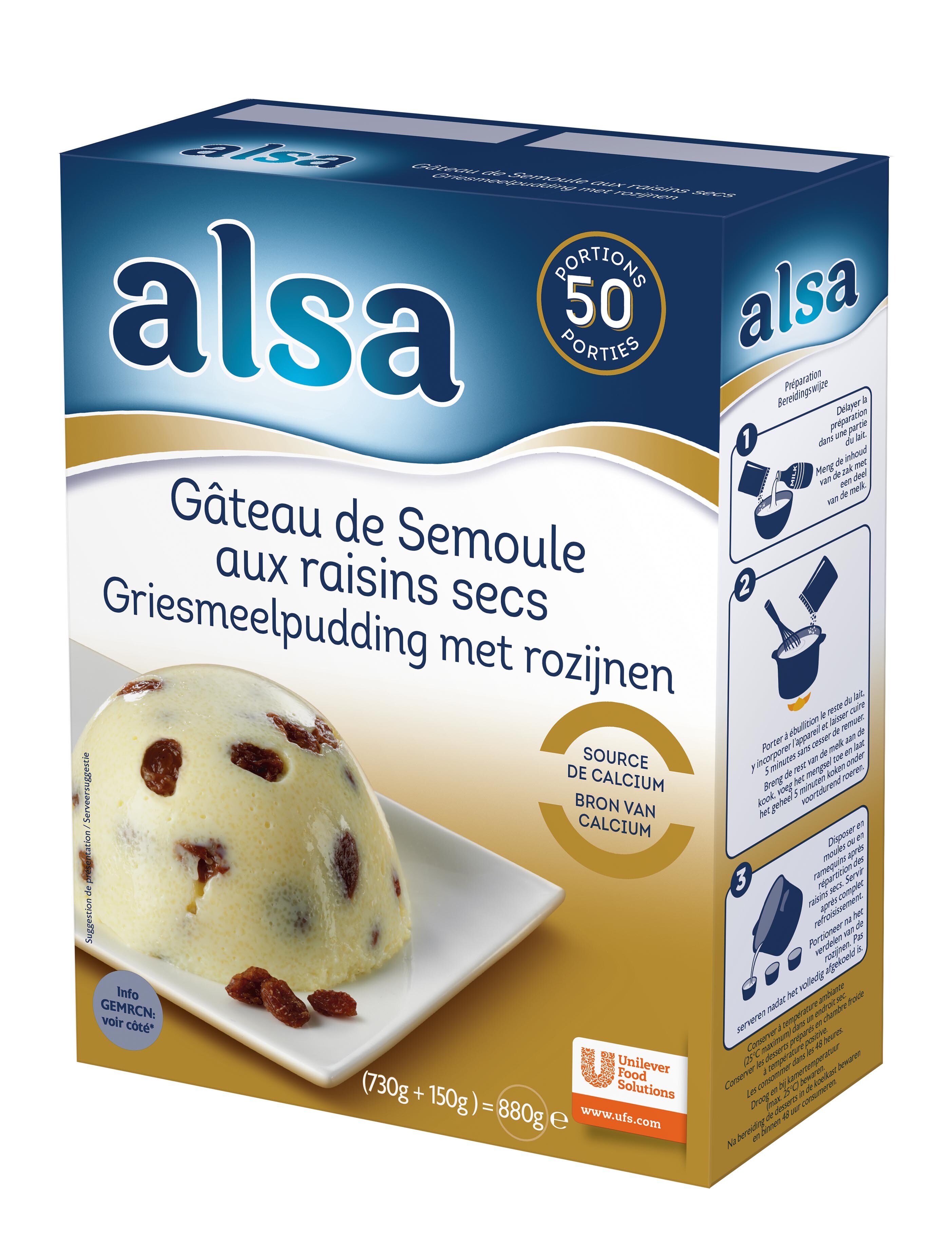 Alsa Gateau De Semoule Aux Raisins 0g 50 Portions Unilever Food Solutions