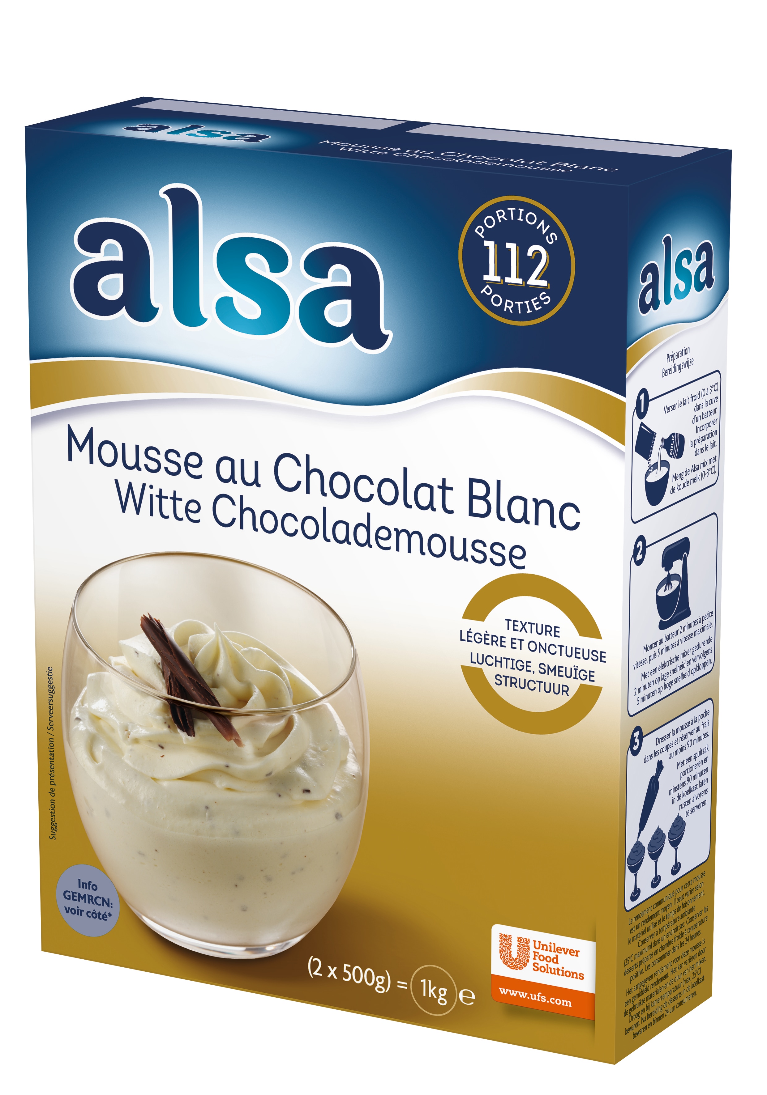 Alsa Mousse au Chocolat Blanc 1kg 112 portions - Faites de chaque jour un régal avec les mousses Alsa !