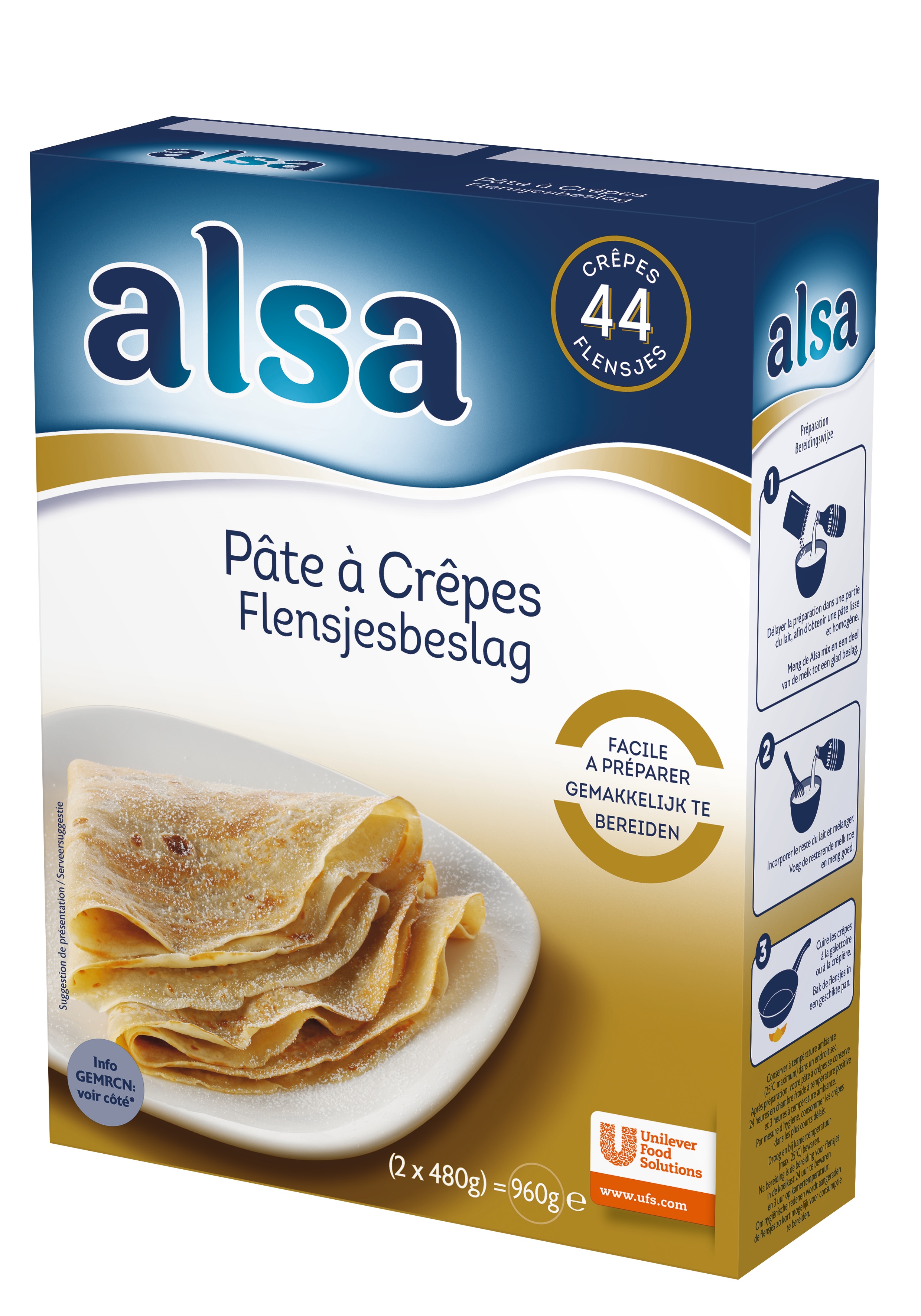 Alsa Pâte à Crêpes 960g 44 portions - Faites de chaque jour un régal avec les desserts Alsa !