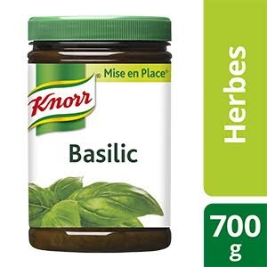 Knorr Mise en place Basilic 700g - La Mise en Place Basilic KNORR® est conçue avec des produits frais qui restituent le bouquet aromatique de cette herbe.