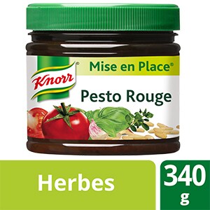 Knorr Mise en place Pesto Rouge 340g - Les Mise en Place Knorr sont conçues avec des produits de qualité, qui restituent tout le bouquet aromatique des herbes fraiches.