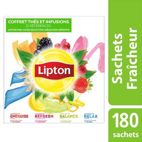 Lipton Coffret Thés et Infusions 12 parfums 180 Sachets Fraîcheur - 