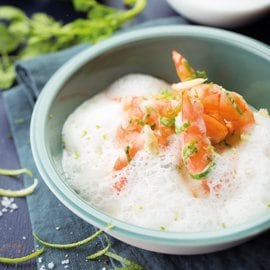 Ragoût de gambas, panais et bouillon à la citronnelle et coco