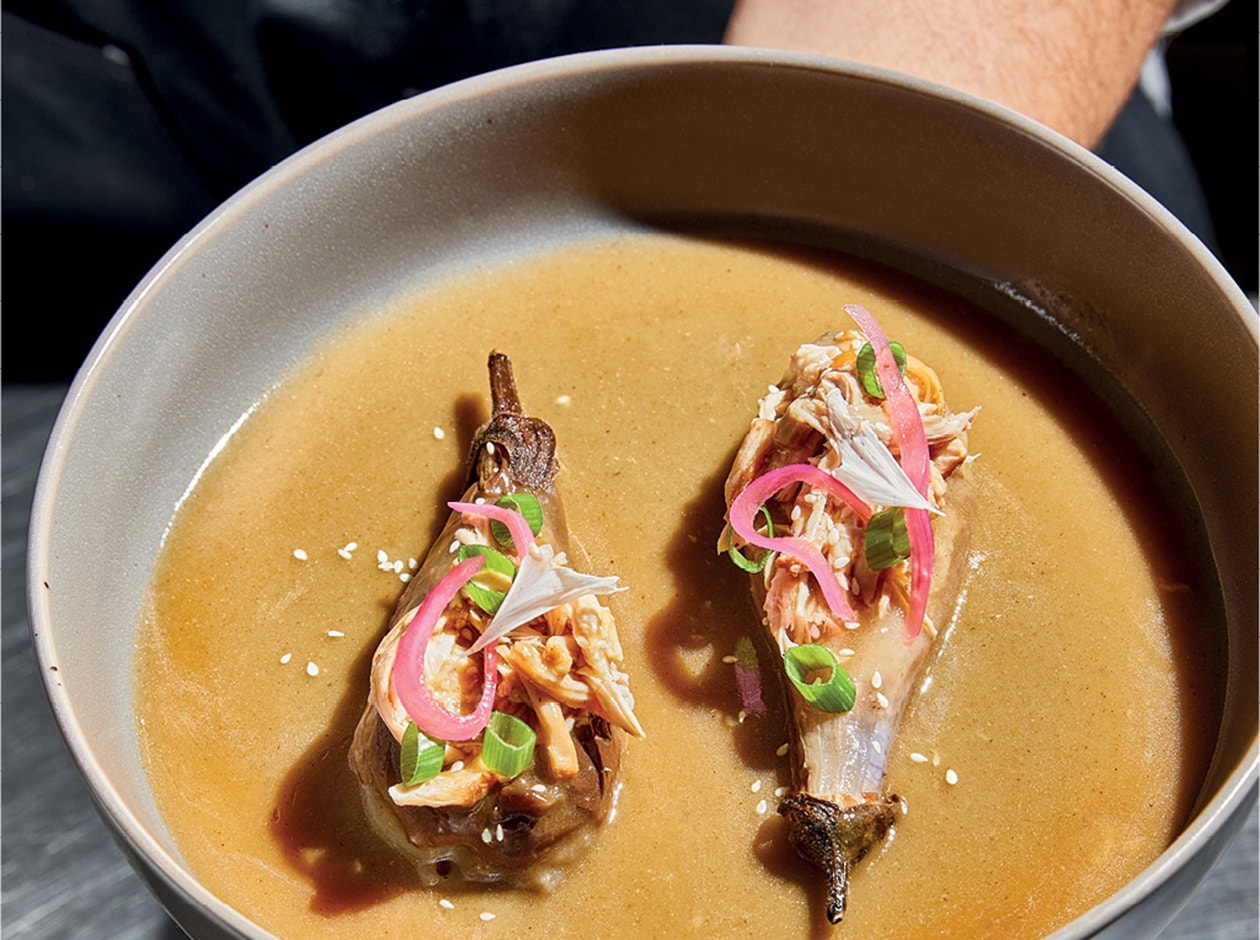 Aubergines grillées farcies au poulet en escabèche de miso. – - Recette