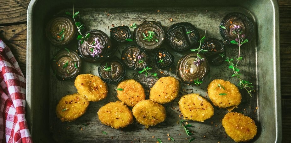 Mini panés et salade de mâche aux aubergines – - Recette