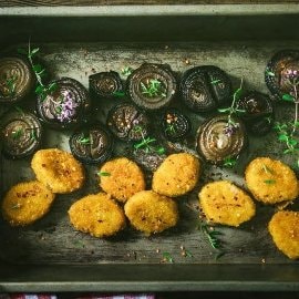 Mini panés et salade de mâche aux aubergines