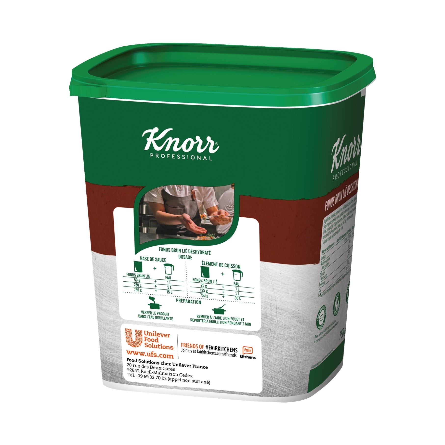 Knorr Fonds Brun Lié Déshydraté Boîte 750g  jusqu'à 30L - Le Fonds Brun Lié Knorr apporte une saveur intense de boeuf à votre plat.