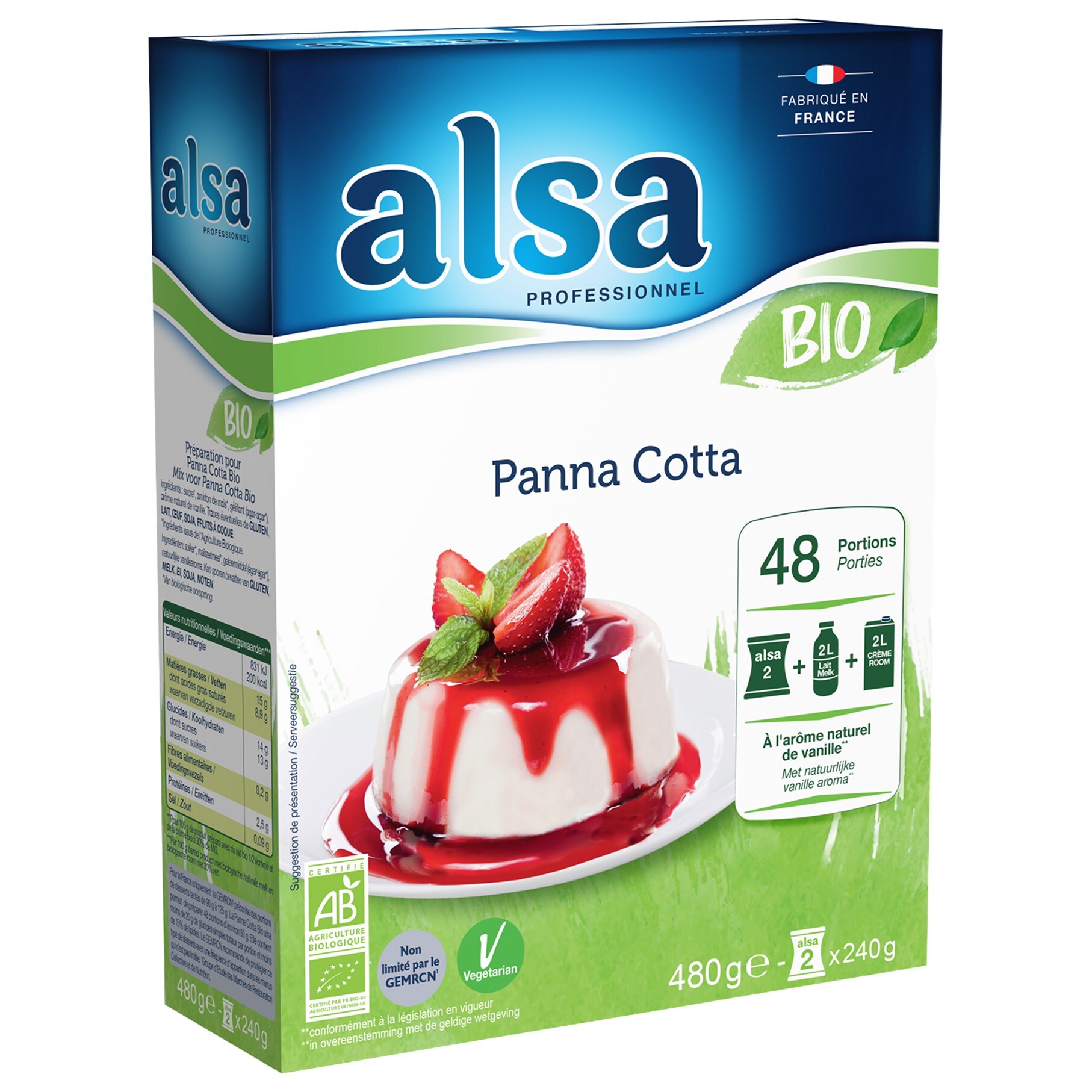 Alsa Panna Cotta Bio 480g 48 portions - La Panna Cotta Bio alsa me permet de réaliser facilement de savoureux desserts bio