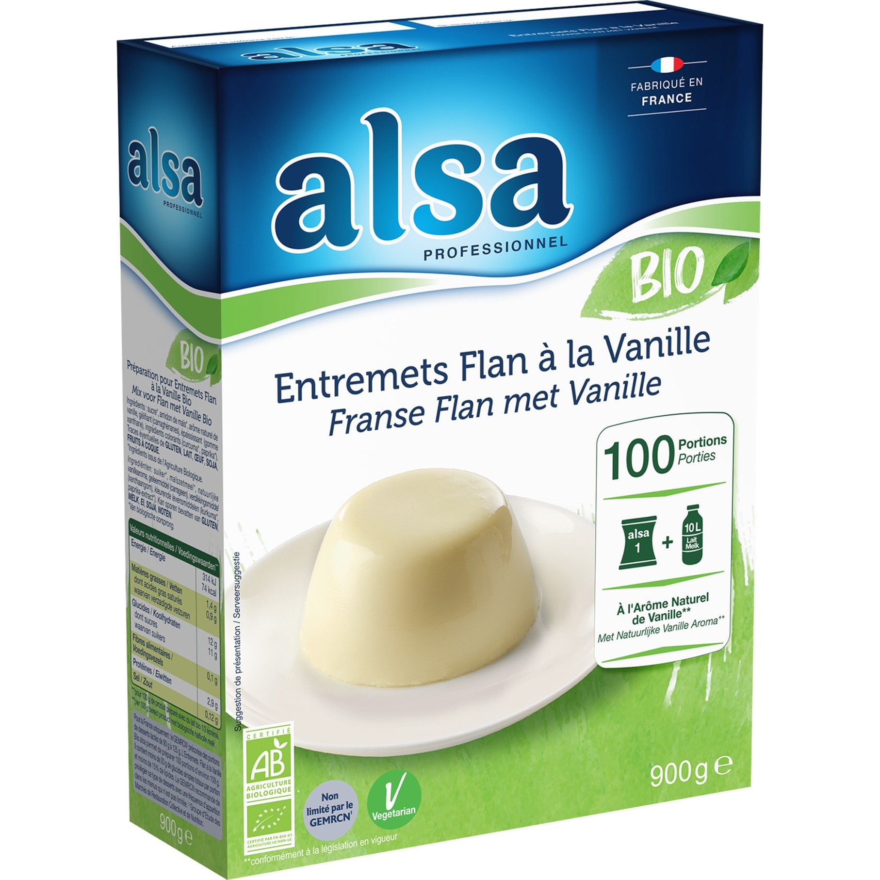 Alsa Entremets Flan à la Vanille Bio 900g 100 portions - L’entremets Flan à la Vanille BIO alsa me permet de réaliser facilement de savoureux desserts bio