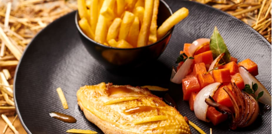 Poulet rôti au citron confit frites et jus corsé – - Recette