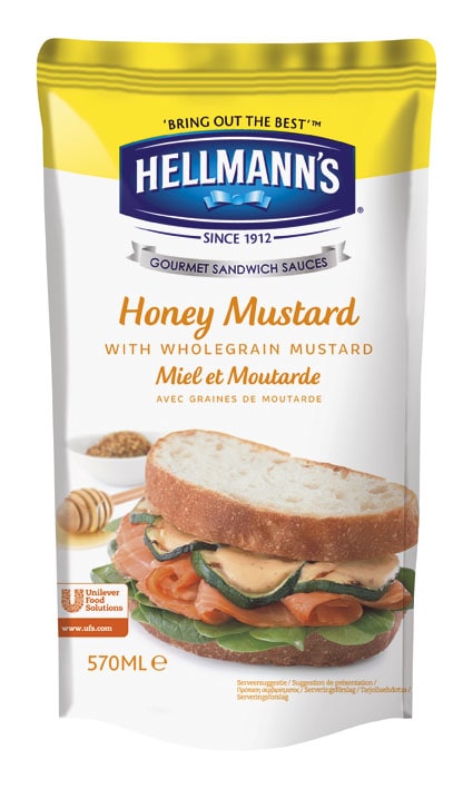 Hellmann's Sauce Sandwich et Burger Miel Moutarde 570ml - Hellmann’s a développé des sauces sandwiches pour vous permettre d’ajouter encore plus de goût aux sandwiches et burgers les plus populaires.