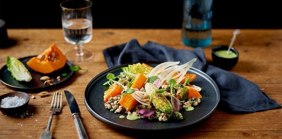 Sucrines Grillées, Courge et Lentilles en Salade – - Recette