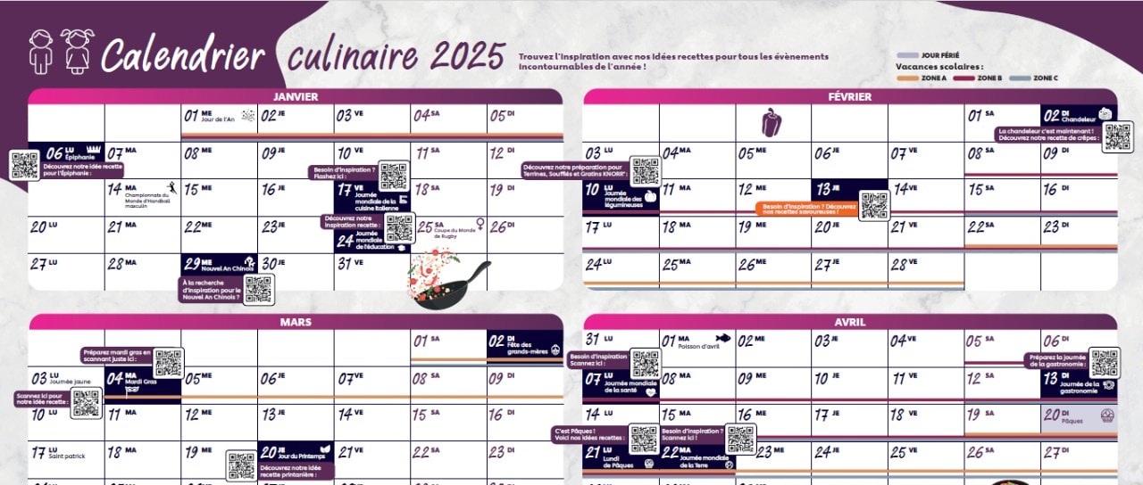 Calendrier spécial scolaire